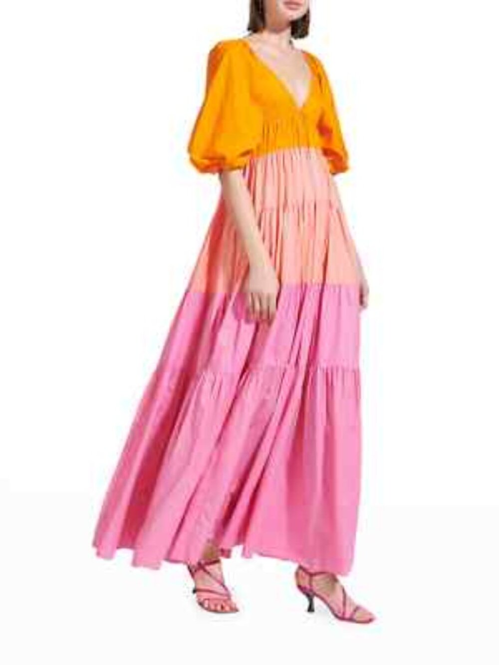 STAUD Pink Orange Colorblock Tiered Meadow Dress - Only Worn Once!